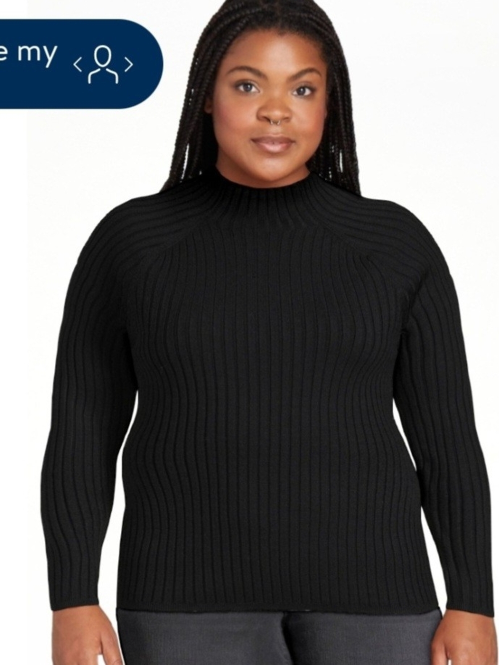 Plus-Size Ribbed Mock Neck Sweater - Black
